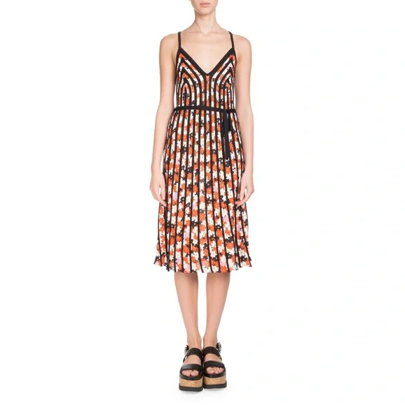 Kenzo Sleeveless Floral-print Striped Midi Dress, Black, Women's, Xs